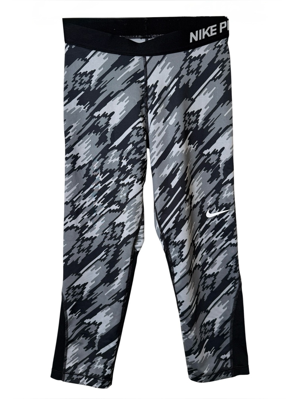 Nike Medium Gray Black Camo Compression Capri Leggings